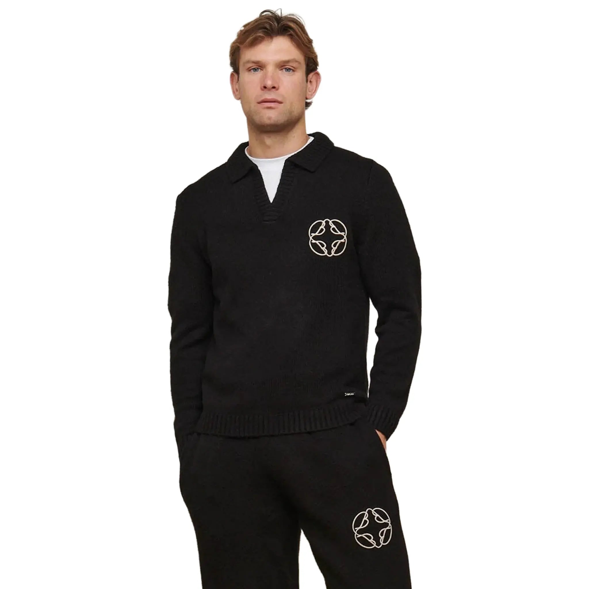 Front View of Belier Mohair Knit Black Open Sweatshirt BM830BLK